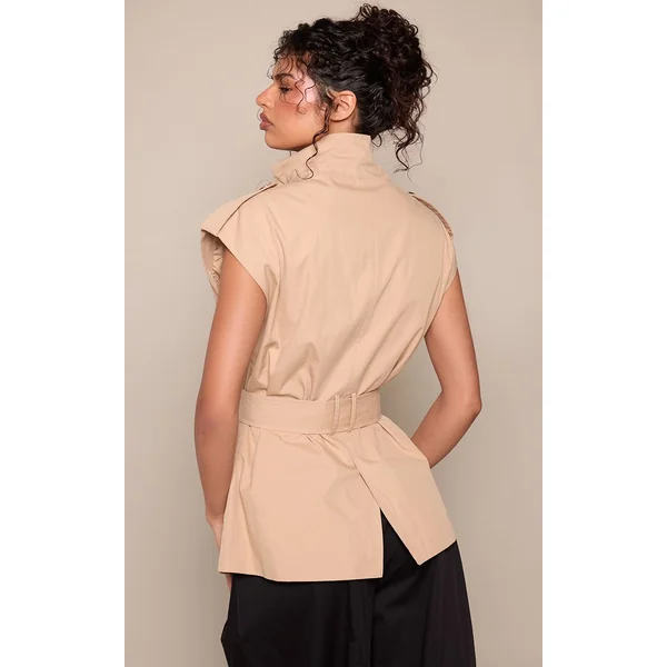 Beige Gilet Trench À Col Montant