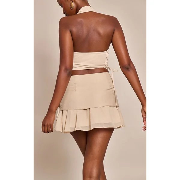 Beige Mini-jupe En Mousseline Tissée