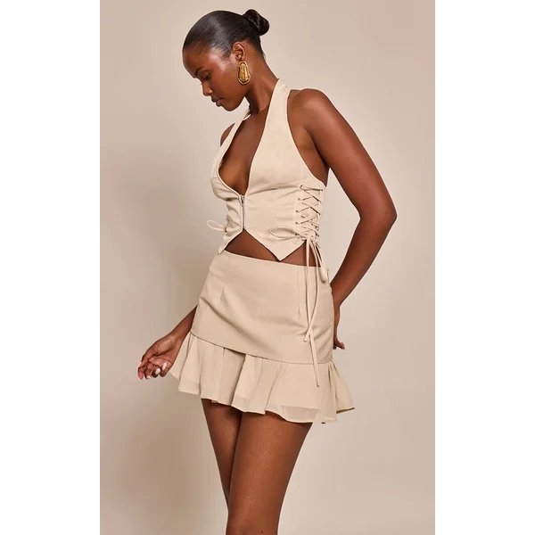 Beige Mini-jupe En Mousseline Tissée
