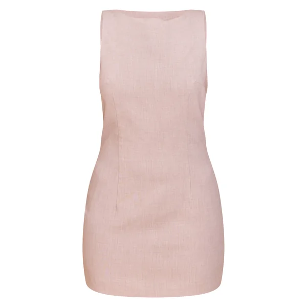 Beige Robe Courte Tissée À Encolure Oblique