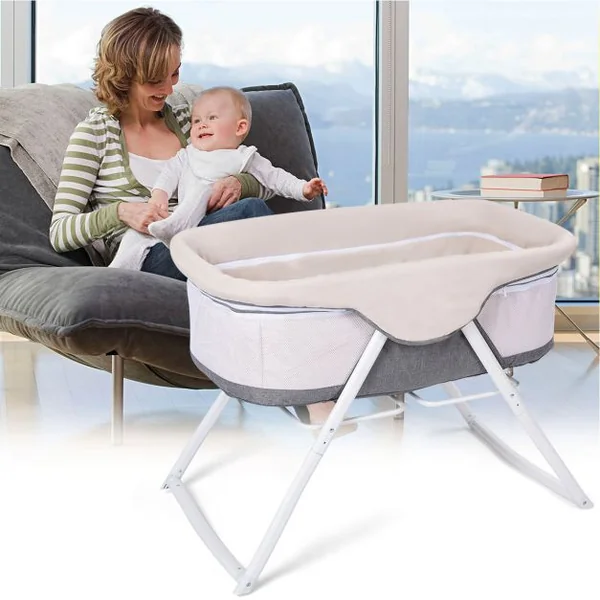 Berceau Bébé Lit Bébé Pliable avec Matelas Doux Tube en Aluminium 94 x 56 x 70 cm Beige et Gris