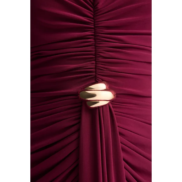Beverly | Robe longue bandeau bordeaux avec détails froncés