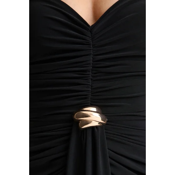 Beverly | Robe longue bandeau noire avec détails froncés