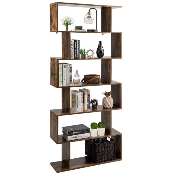 Bibliothèque Asymétrique à 6 Niveaux Étagère de Rangement Style Industriel et Vintage en Mdf 80x23x192cm Marron