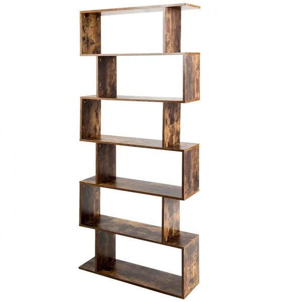Bibliothèque Asymétrique à 6 Niveaux Étagère de Rangement Style Industriel et Vintage en Mdf 80x23x192cm Marron