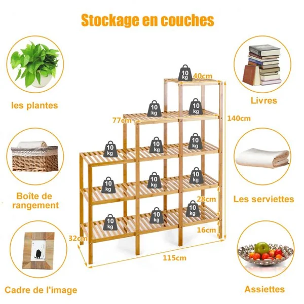 Bibliothèque de Rangement en Bambou pour Livres/Plantes/Fleurs Présentation pour Collections