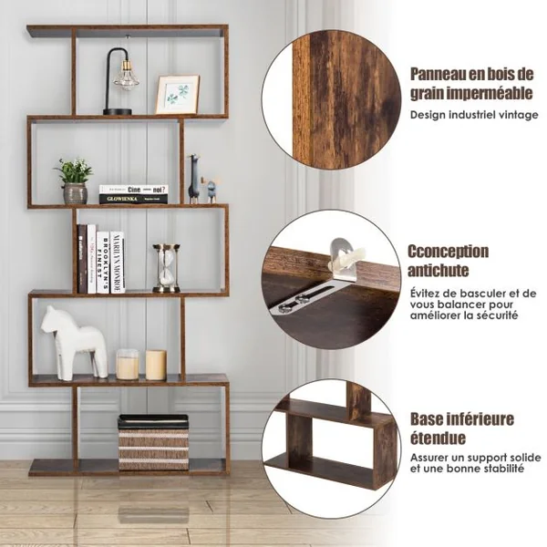 Bibliothèque Etagère de Rangement pour Livres 70 x 24 x 158 cm Style Industriel 5 Niveaux Brun Rustique