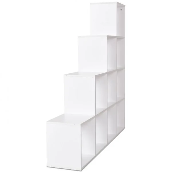 Bibliothèque Etagère Rangement Étagère de Livres en Forme Escalier 10 Compartiments pour Bureau Salon Chambre Blanc