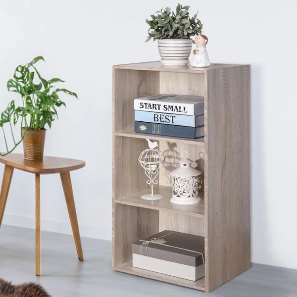 Bibliothèque Ouverte Multi-niveaux Autoportante Meuble de Rangement pour Chambre Salon en MDF, 42,2x29,4x53,5cm, Chêne