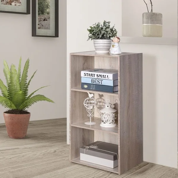 Bibliothèque Ouverte Multi-niveaux Autoportante Meuble de Rangement pour Chambre Salon en MDF, 42,2x29,4x53,5cm, Chêne