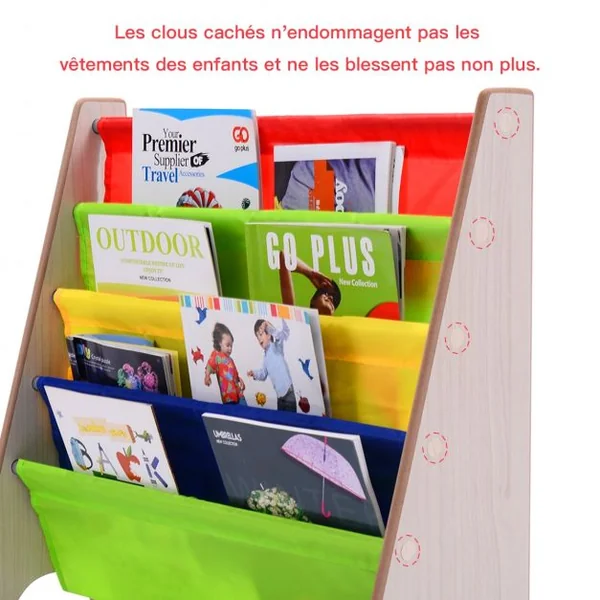 Bibliothèque pour Enfants 4 Compartiments Bibliothèque Porte-revues Etagère à Livres en Bois, 62x26x60cm, Naturel