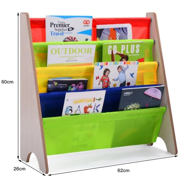 Bibliothèque pour Enfants 4 Compartiments Bibliothèque Porte-revues Etagère à Livres en Bois, 62x26x60cm, Naturel