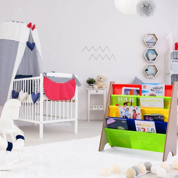 Bibliothèque pour Enfants 4 Compartiments Bibliothèque Porte-revues Etagère à Livres en Bois, 62x26x60cm, Naturel