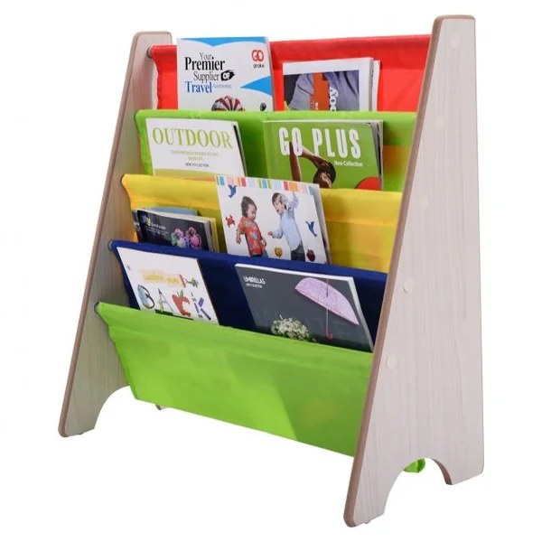 Bibliothèque pour Enfants 4 Compartiments Bibliothèque Porte-revues Etagère à Livres en Bois, 62x26x60cm, Naturel