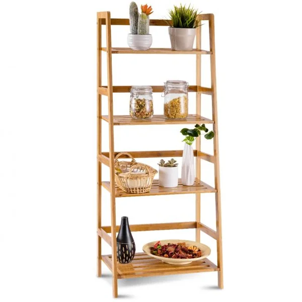 Bibliothèque à 4 Étagères pour Rangement Étagère à Chaussures en Échelle Capacité 80kg en Bambou 48x31x120cm Naturel