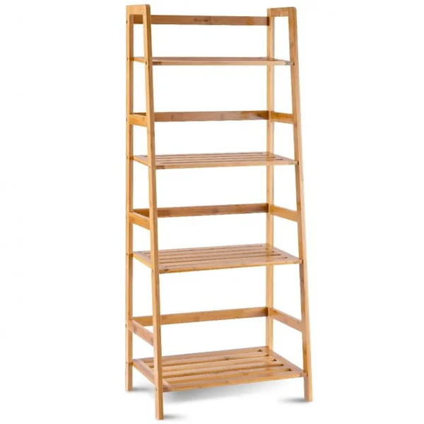 Bibliothèque à 4 Étagères pour Rangement Étagère à Chaussures en Échelle Capacité 80kg en Bambou 48x31x120cm Naturel