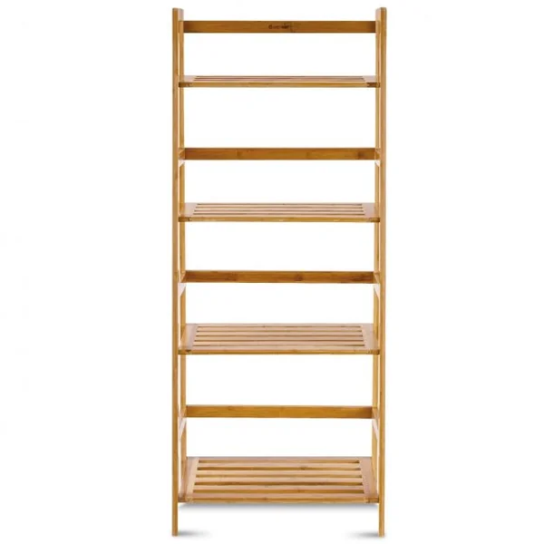 Bibliothèque à 4 Étagères pour Rangement Étagère à Chaussures en Échelle Capacité 80kg en Bambou 48x31x120cm Naturel