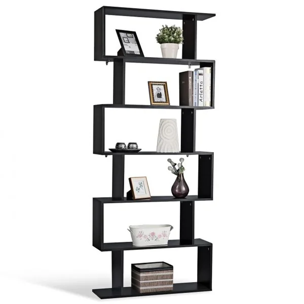 Bibliothèque à 6 Niveaux Étagère de Rangement pour Livres Décorations Moderne en Forme de S, 80x23x192cm, Blanc