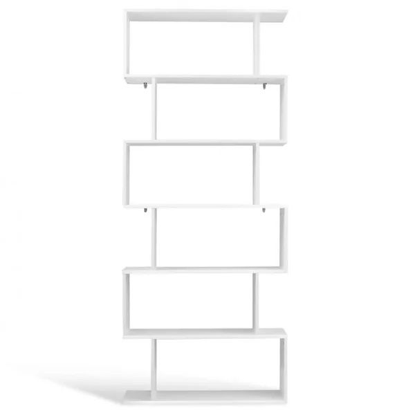 Bibliothèque à 6 Niveaux Étagère de Rangement pour Livres Décorations Moderne en Forme de S, 80x23x192cm, Blanc