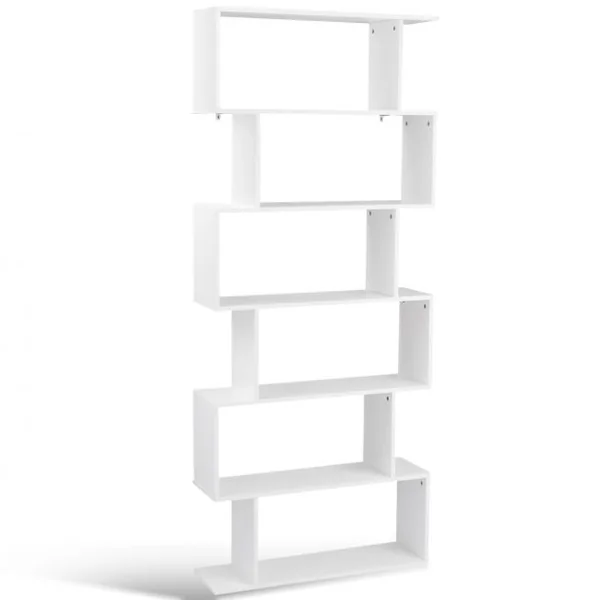 Bibliothèque à 6 Niveaux Étagère de Rangement pour Livres Décorations Moderne en Forme de S, 80x23x192cm, Blanc