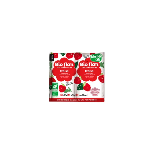 Bioflan fraise bio sans sucre ajouté - 2 sachets de 4g