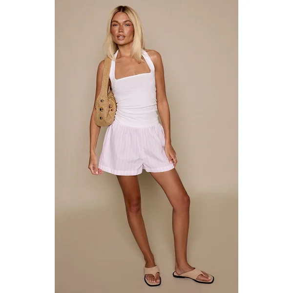 Blanc Débardeur Col Américain En Coton Doux