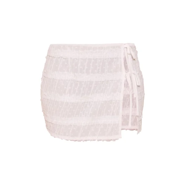 Blanc Ensemble Jupe Micro Mini En Mousseline Texturée Avec Volant Noué