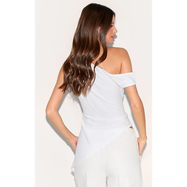 Blanc Haut Asymétrique À Une Épaule Aspect Lin