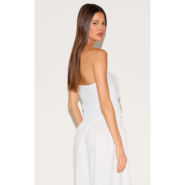 Blanc Haut Bandeau Ouvert En Crochet Texturé