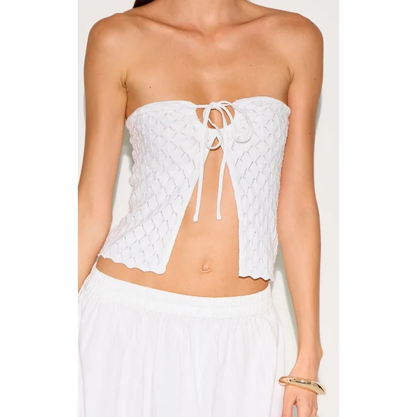 Blanc Haut Bandeau Ouvert En Crochet Texturé