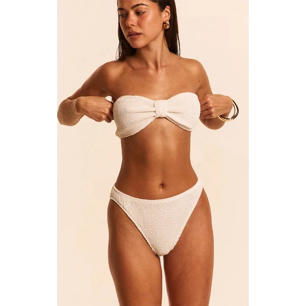 Blanc Haut De Bikini Bandeau Plissé À Nœud Frontal