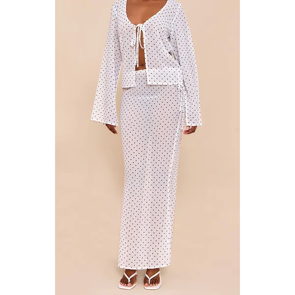 Blanc Jupe Longue Maxi Transparente À Fleurs Avec Liens Sur Les Côtés