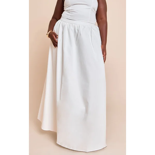 Blanc Jupe Longue Plissée Grande Taille Avec Bande Tissée Coordonnée