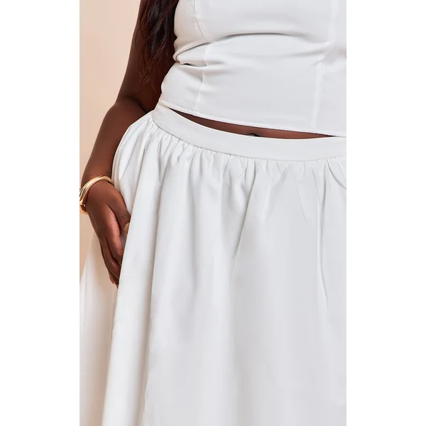 Blanc Jupe Longue Plissée Grande Taille Avec Bande Tissée Coordonnée