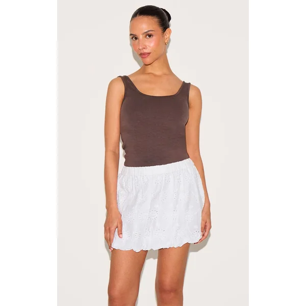 Blanc Mini Jupe Bouffante En Broderie Anglaise Petite