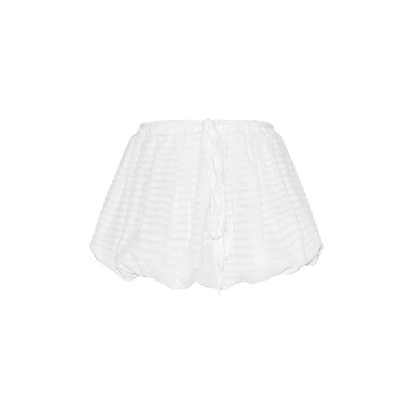 Blanc Mini-jupe Bouffante Texturée Avec Détail Ceinture À Nouer À La Taille