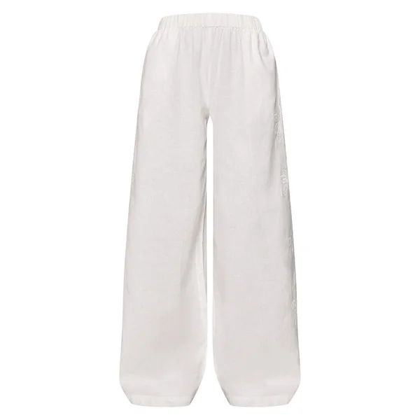 Blanc Pantalon Coordonné En Coton Avec Détail Brodé Soleil
