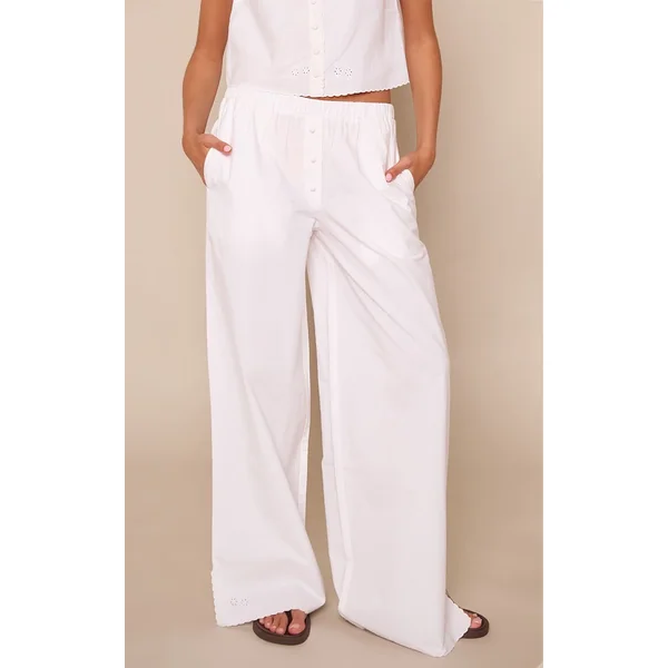 Blanc Pantalon Coordonné À Détails Brodés