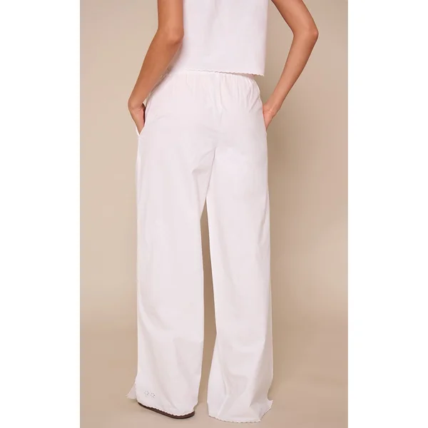 Blanc Pantalon Coordonné À Détails Brodés