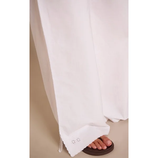 Blanc Pantalon Coordonné À Détails Brodés