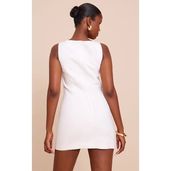 Blanc Robe Courte Tissée À Encolure Oblique