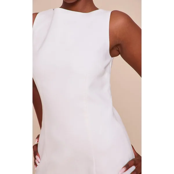 Blanc Robe Courte Tissée À Encolure Oblique