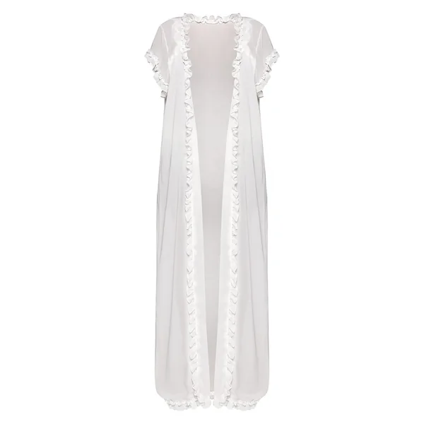 Blanc Robe Déshabillé Transparente En Mousseline À Volants Et Liens À Nouer Devant