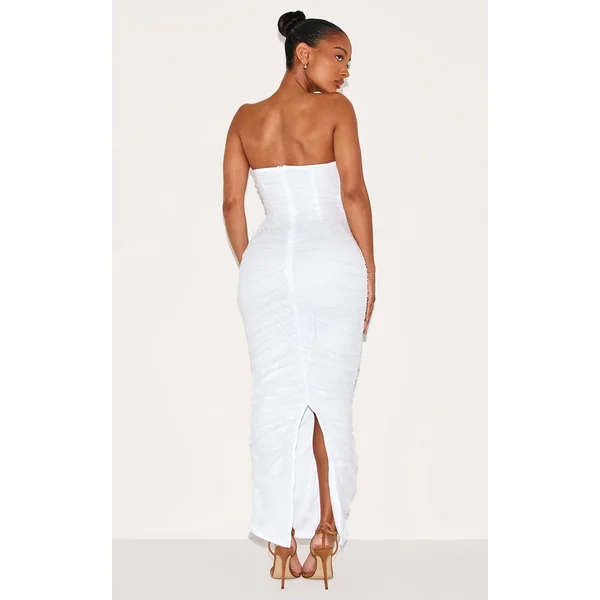 Blanc Robe Maxi Bandeau Corset En Mesh Sculptant
