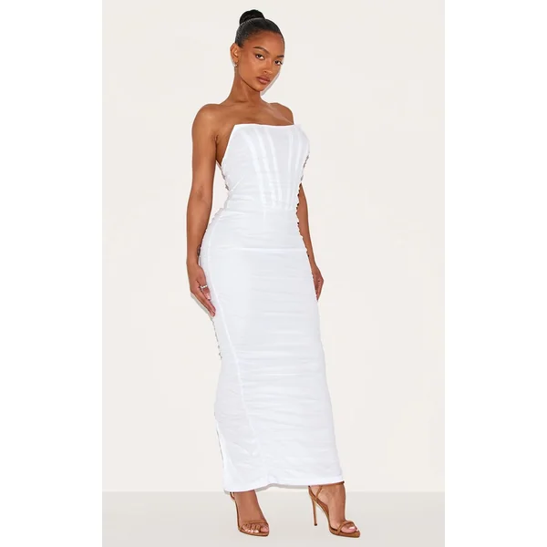 Blanc Robe Maxi Bandeau Corset En Mesh Sculptant