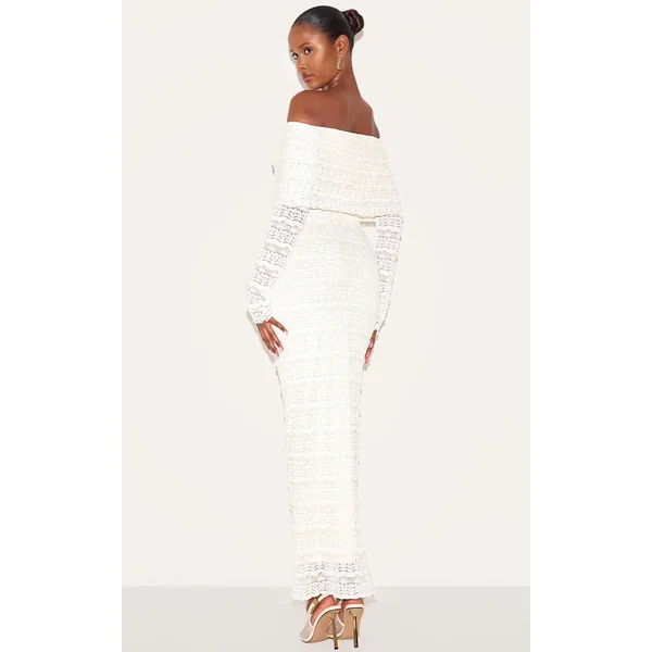 Blanc Robe Maxi Texturée À Col Bardot