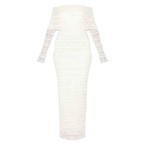 Blanc Robe Maxi Texturée À Col Bardot