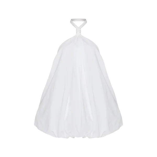 Blanc Robe Mini Bouffante Imprimée À Col Licou