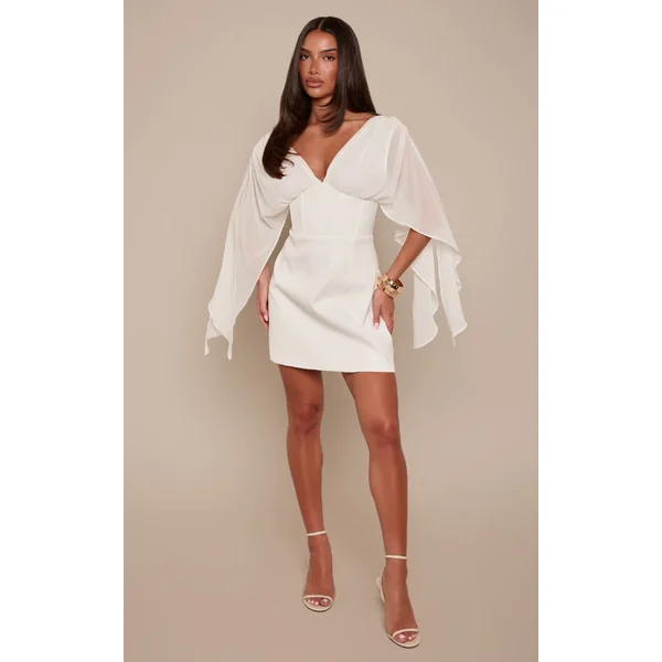 Blanc Robe Mini Corset À Manches Drapées En Mousseline