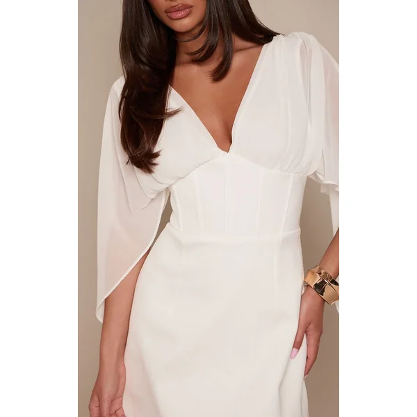 Blanc Robe Mini Corset À Manches Drapées En Mousseline